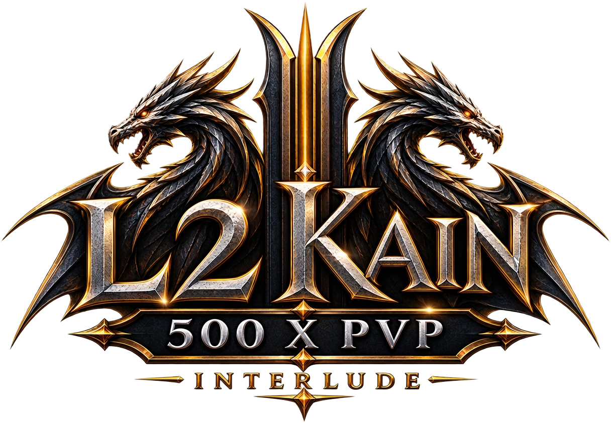 Logo L2 Kain — 500 X PVP Interlude, com dois dragões